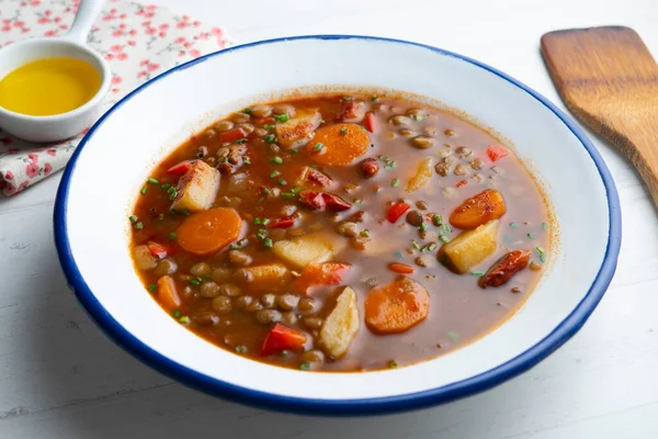 Spicy Lentil Stew Potatoes Carrots — Stock Photo, Image