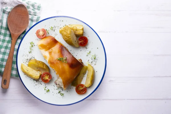 Segovia Spanferkel Ofen Mit Äpfeln Gekocht — Stockfoto