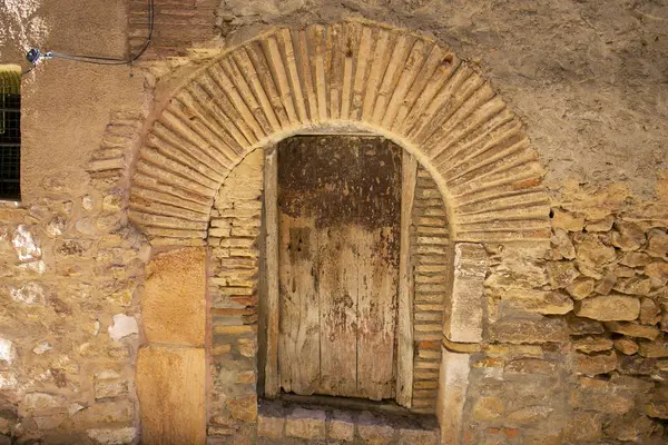 Old Wood Door Medieval Town Alquezar Huesca Spain — Stock Photo, Image