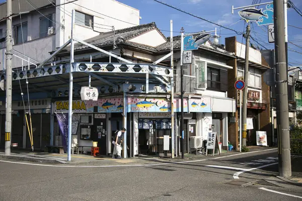 Nachikatsuura Japonsko Října 2023 Ulice Zdobené Kresbami Tuňáka Obci Katsuura — Stock fotografie