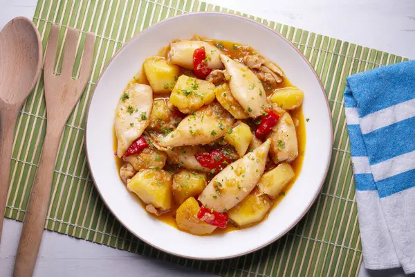 Squid Stew Red Peppers Typical Spanish Tapa Recipe — Stock Photo, Image
