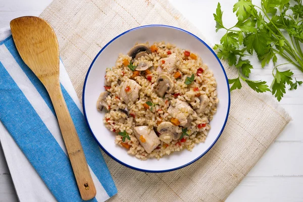 Rice Paella Turkey Vegetables Healthy Recipe — Stock Photo, Image