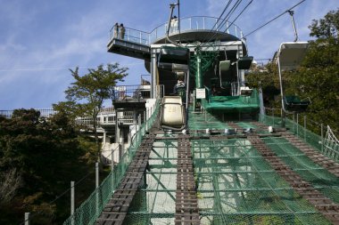 Amanohashidate, Japonya; 1 Ekim 2023: Amanohashidate 'deki teleferik Kuzey Kyoto Bölgesi' ndeki Miyazu Körfezi 'nde bulunmaktadır..