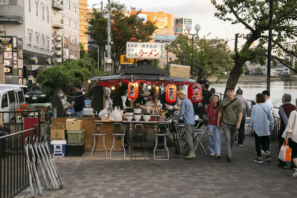 Fukuoka Japonsko Října 2023 Lidé Připravují Yatai Zátoce Hakata Yatai — Stock fotografie