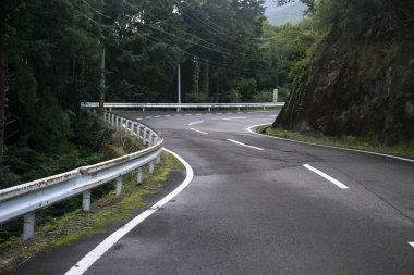 Japonya 'daki Wakayama Yarımadası' nın dağlarında virajlı yollar