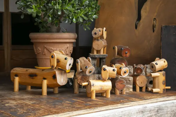 Dog Figures Made Wood House Japan — Stock Photo, Image