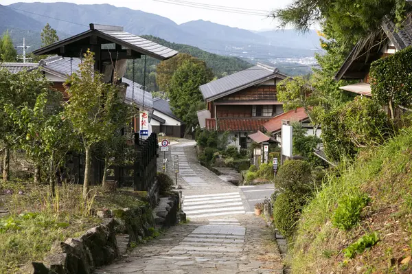 Straten Traditionele Japanse Huizen Magome Juku Stad Langs Nakasendo Trail — Stockfoto