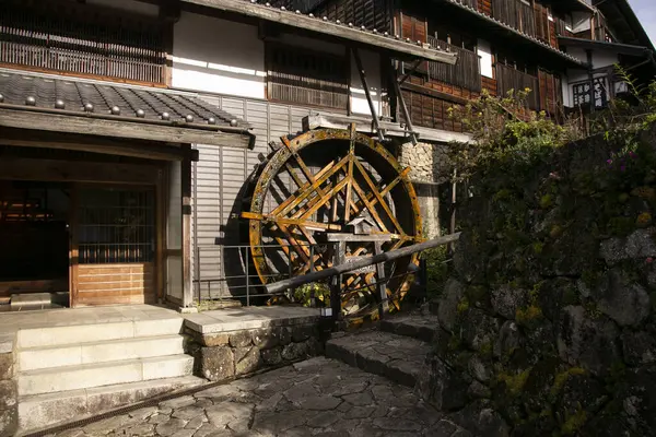 Water Wheel Streets Traditional Japanese Houses Magome Juku Town Nakasendo — Stock Photo, Image