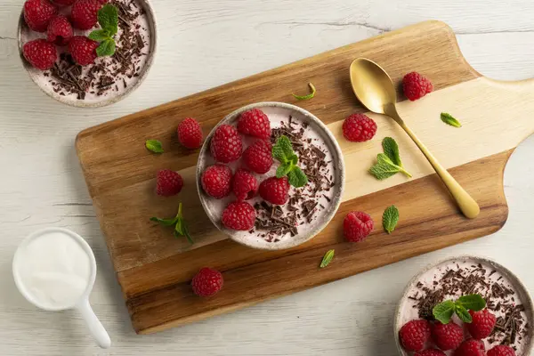 Yogurt Raspberry Mousse Traditional Italian Recipe — Stock Photo, Image