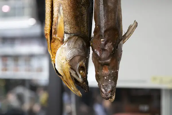 Dried salmon at a food stall in the Tsukiji Outer Market in the city of Tokyo in Japan.