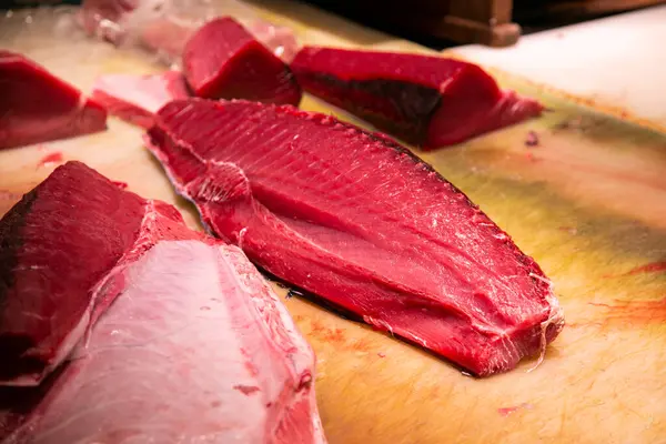 Premie Färsk Japansk Tonfisk Ett Bås Nagoyas Centrala Marknad Japan — Stockfoto