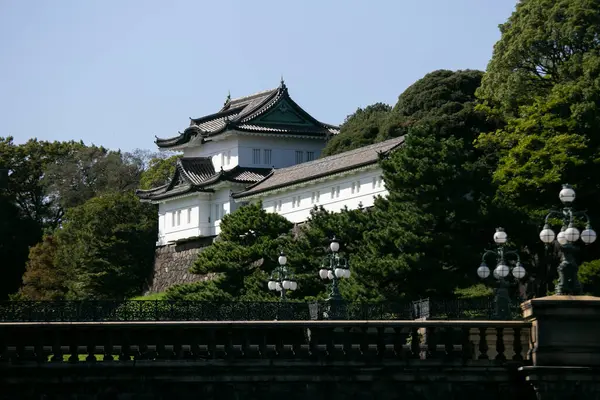 Bro Foran Det Japanske Kejserpalads Tokyo Japan Massive Stenmure Omgiver - Stock-foto
