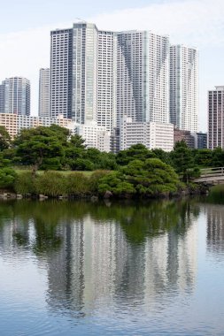 Hamarikyu Bahçeleri, Ch, Tokyo, Japonya 'da halka açık bir parktır. Sumida Nehri 'nin ağzında yer alan binalar modern binalarla çevrilidir..