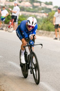 Nice, France; 21st July 2024: Professional cyclist ROMAIN GREGOIRE  GROUPAMA-FDJFRA during the time trial stage at Tour de France. clipart