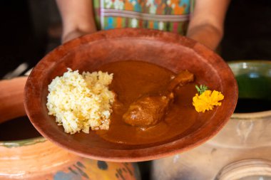 Oaxaca 'dan Köstebek Coloradito. Geleneksel Meksika tarifi sebze, Meksika biberi ve diğer malzemelerden yapılır..