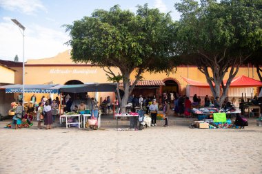 Teotitlan del Valle, Oaxaca Meksika; 1 Kasım 2024: Oaxaca Vadisi 'ndeki yerli bir topluluğun gıda pazarında atmosfer.