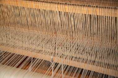 Meksika halılarının Teotitlan del Valle, Oaxaca Mexico 'daki zanaatı için atış ve makine.