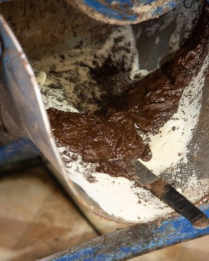 Meksika kakao üreten makineler Oaxaca, Meksika 'daki Abastos pazarında.