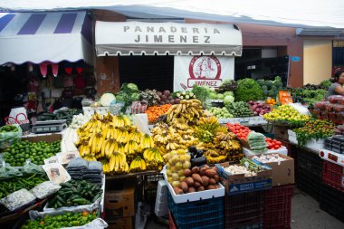 Tlacolula, Meksika; 1 Ocak 2025: Tlacolula, Oaxaca 'daki renkli yerli pazarında tedarikçi tezgahları ve pazar atmosferi.