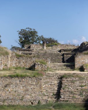 Meksika 'nın Oaxaca bölgesindeki Monte Alban antik arkeolojik kalıntılarında Conjunto Vertice Geodesico. Zapoteklerin antik başkenti ve Mesoamerika 'nın ilk şehirlerinden biri..