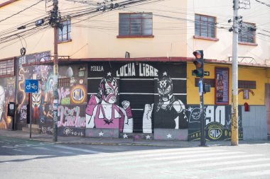 Puebla, Meksika; 1 Ocak 2025: Meksika 'da güreş etkinlikleri için bir binanın dışı.