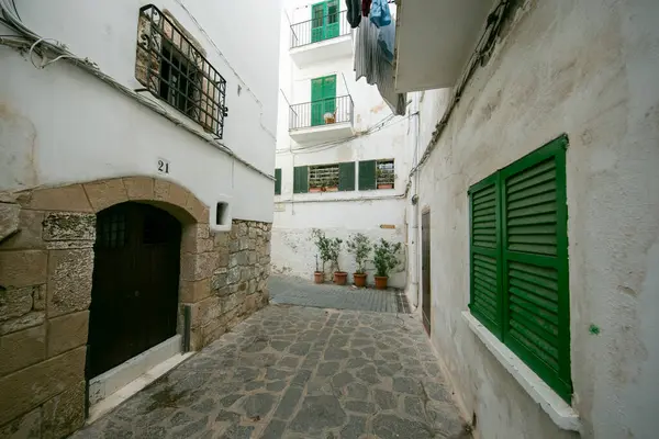 İspanya 'nın İbiza adasındaki UNESCO Dünya Mirası Alanı Dalt Vila antik duvarlı kalesinin sokakları ve manzaraları.