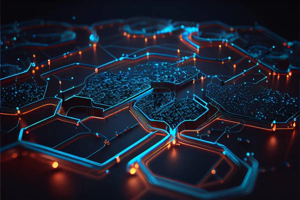 technology network background. global technology and digital interface concept. Image of technology circuit over black background. Futuristic network background.