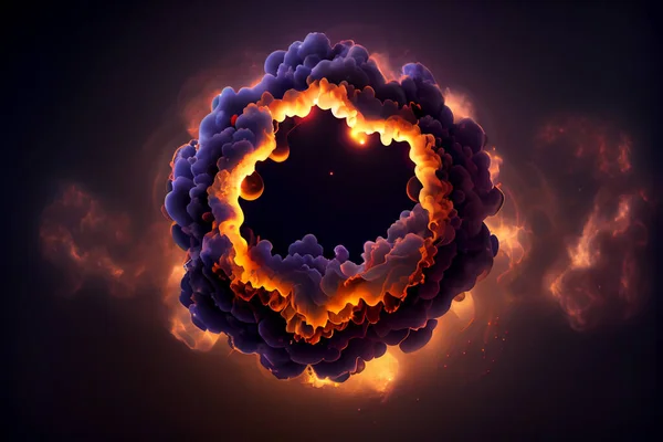 Cloud whirlpool and intense lightning in a storm concept. Abstract glowing circular shape with clouds