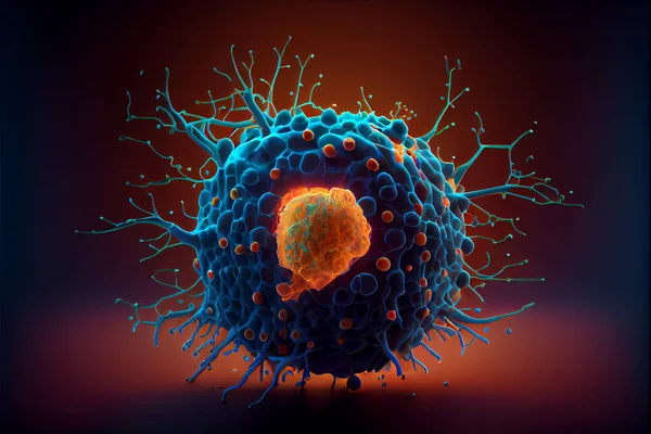 Cancer cells attacking a human brain. close up of cancer cell attacking body cell