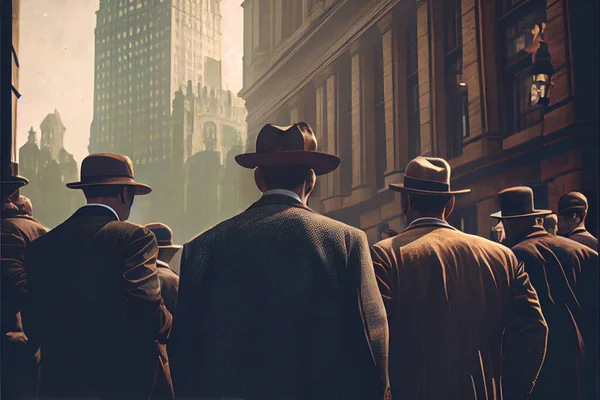 A group of men in Peaky Blinders style 1900s mafia. High quality photo, Illustration painting