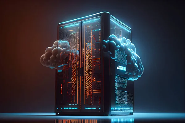 cloud computing server infrastructure hosting hub storage. Cloud server ai technology. High quality. 3d rendering illustration
