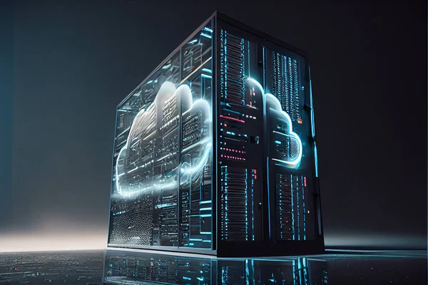 Big data and cloud computing server infrastructure hosting hub storage. Cloud server ai technology. High quality.3d rendering illustration