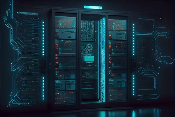 Big Data integration information technology concept on server room background. Computer server hub. High quality. 3d rendering illustration