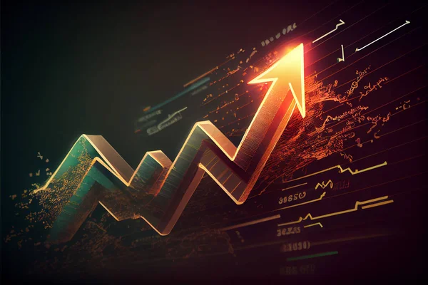 Uptrend Stock market graph quotes with city scene reflect on glass of LED, stock market graph on the screen, Business, finance or investment background concept. Business, finance or investment background concept. High quality. Illustration painting