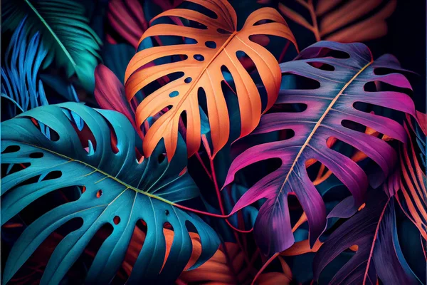 palm leaves in vibrant bold gradient holographic colors. Concept art. Minimal surrealism. High quality. Illustration painting