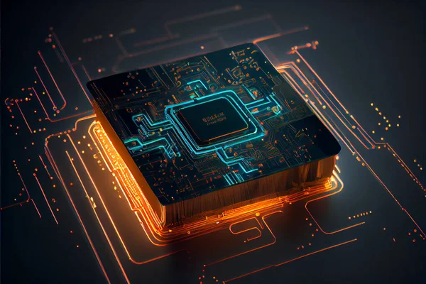 Quantum computer processor. Technology background. Central Computer Processors CPU and GPU concept. Motherboard digital chip. Tech science background. High quality photo, Illustration painting