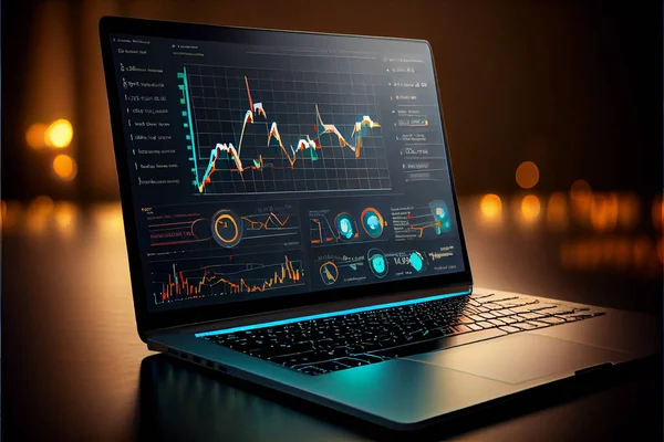 Market Analyze. Bar graphs, Diagrams, financial figures. Abstract glowing forex chart interface wallpaper. Investment, trade, stock, finance. Stock analysis with digital tablet. Cryptocurrency graph. 3d rendering illustration