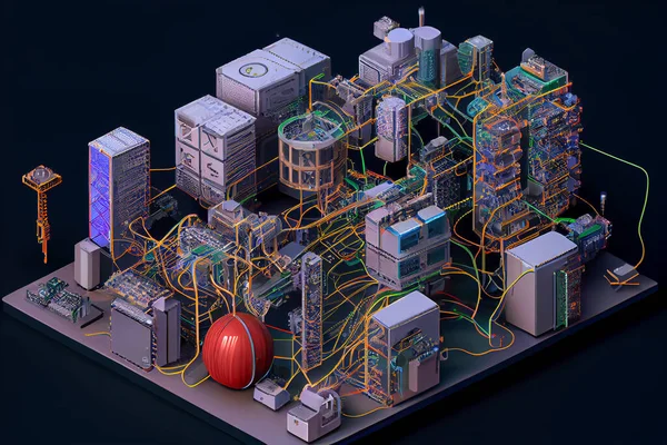 Internet of things network infrastructure scheme. Smart devices connection. High quality. 3d rendering illustration