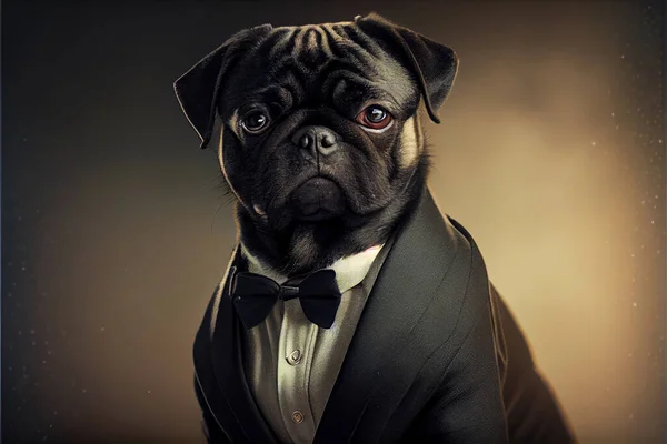 Humanized pug dog dressed in a formal business suit. Humanized animals concept. High quality. Illustration painting