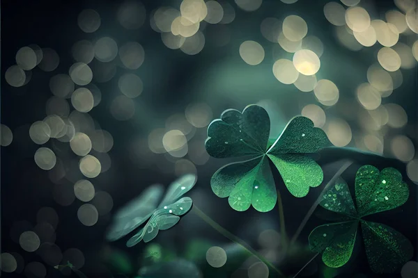 Green background with three-leaved shamrocks, Lucky Irish Four Leaf Clover in the Field for St. Patricks Day holiday symbol. with three-leaved shamrocks, St. Patricks day holiday symbol, earth day