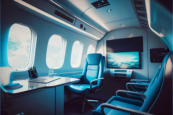 Private plane air jet interior with custom design. Luxury private airplane interior. High quality illustration