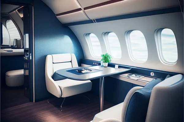 Private plane air jet interior with custom design. Luxury private airplane interior. High quality illustration