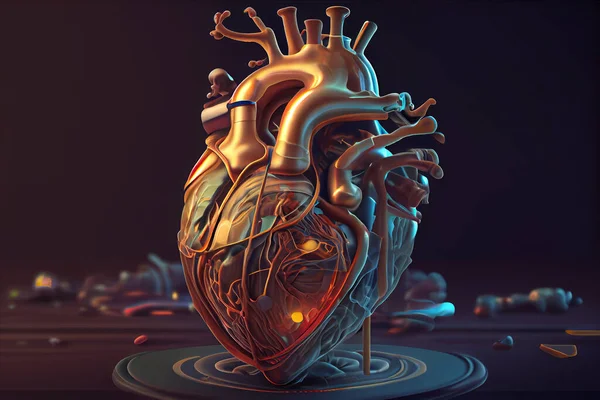 Cardiovascular disease shown on heart anatomical organ illustration model. Arterial hypertension and treatment concept. High quality illustration.