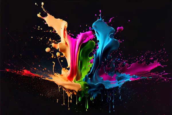 Colored Paint splashes against black background. Color splash blob.High quality illustration