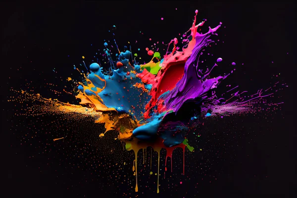 Paint splashes against black background. Color splash blob.High quality illustration