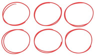 Kalem çizgisi oval set. Oval çerçevede elle çizilmiş işaret şeklinde karalama. Metin vurgusu için yuvarlak çerçeve karala. Vektör illüstrasyonu.