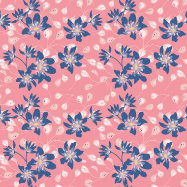 Modern çiçekli vektör kusursuz desen. Arka plan izole edildi. Dijital çizim çizimi. Tekstil kumaşı veya duvar kağıdı, kart, davetiye, dekoratif kağıt olarak kullanılabilir