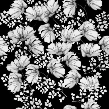 Modern çiçekli vektör kusursuz desen. Arka plan izole edildi. Dijital çizim çizimi. Tekstil kumaşı veya duvar kağıdı, kart, davetiye, dekoratif kağıt olarak kullanılabilir