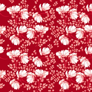 Modern çiçekli vektör kusursuz desen. Arka plan izole edildi. Dijital çizim çizimi. Tekstil kumaşı veya duvar kağıdı, kart, davetiye, dekoratif kağıt olarak kullanılabilir