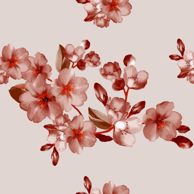 Modern çiçekli vektör kusursuz desen. Arka plan izole edildi. Dijital çizim çizimi. Tekstil kumaşı veya duvar kağıdı, kart, davetiye, dekoratif kağıt olarak kullanılabilir